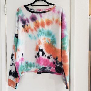 White Mark  Tie Dye Long Sleeve Lounge Top & Shorts  Mint/ Pink Size XL